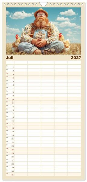 Produktbild: Familienplaner 2027 - Die H&uuml;hnerhelden. Witz und Charme mit M&auml;nnern, die Eier haben mit 5 Spalten (Wandkalender, 21 x 45 cm) CALVENDO