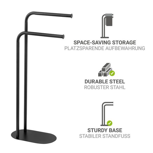Produktbild: Handtuchst&auml;nder Mod. Levante, schwarz, Stahl, 30x79x17 cm, mit 2 Armen, freistehend