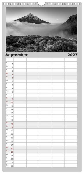 Produktbild: Familienplaner 2027 - Monochrome Wonders mit 5 Spalten (Wandkalender, 21 x 45 cm) CALVENDO