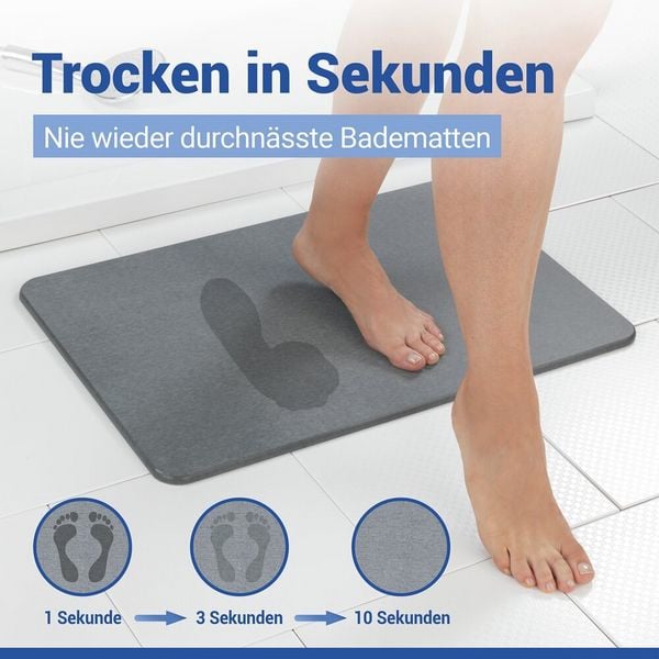 Produktbild: Diatomit Badematte Mod. Simi Grau, 60 x 39 cm, schnelltrocknend und rutschsicher