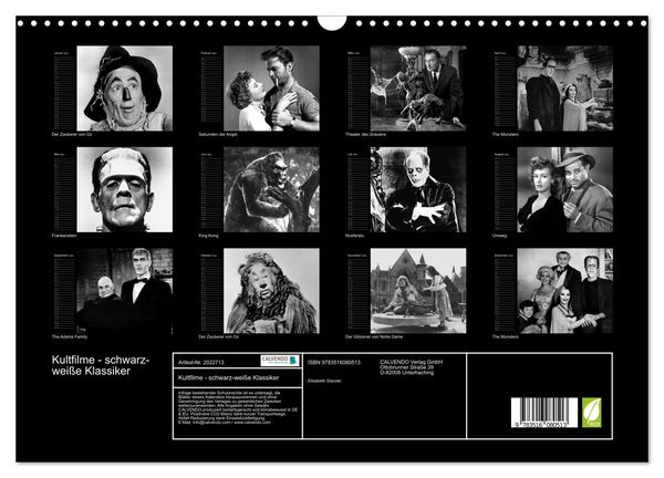 Produktbild: Kultfilme - schwarz-wei&szlig;e Klassiker (Wandkalender 2026 DIN A3 quer), CALVENDO Monatskalender