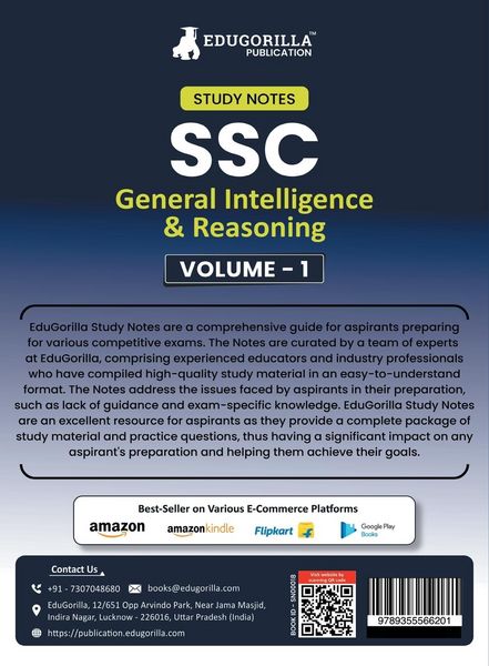Produktbild: Study Notes for General Intelligence and Reasoning (Vol 1) - Topicwise Notes for CGL, CHSL, SSC MTS, CPO and Other SSC Exams with Solved MCQs