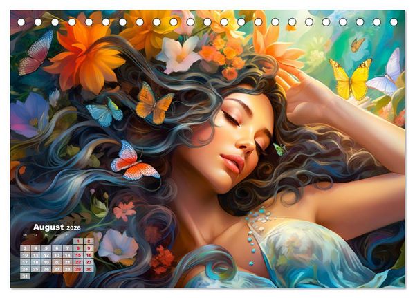 Produktbild: Bl&uuml;tenzauber - Farbenfrohe Illustrationen der G&ouml;ttin Flora (Tischkalender 2026 DIN A5 quer), CALVENDO Monatskalender