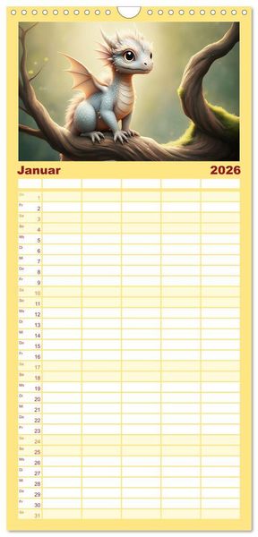Produktbild: Familienplaner 2026 - S&uuml;&szlig;e Babydrachen mit 5 Spalten (Wandkalender, 21 x 45 cm) CALVENDO