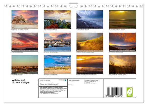 Produktbild: Wolken- und Lichtstimmungen (Wandkalender 2026 DIN A4 quer), CALVENDO Monatskalender