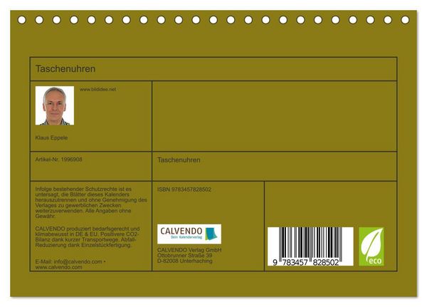 Produktbild: Taschenuhren (Tischkalender 2026 DIN A5 quer), CALVENDO Monatskalender