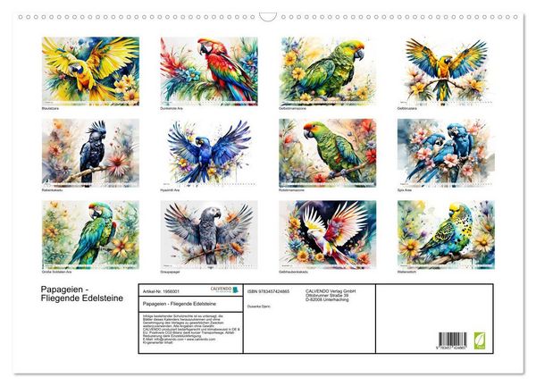 Produktbild: Papageien - Fliegende Edelsteine (Wandkalender 2026 DIN A2 quer), CALVENDO Monatskalender