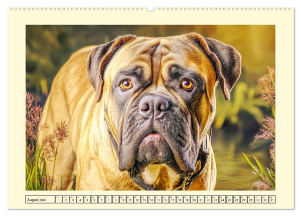 Produktbild: Bullmastiff im Portr&auml;t. Kraftvolle Hunde mit sanftem Wesen (hochwertiger Premium Wandkalender 2026 DIN A2 quer), Kunstdruck in Hochglanz