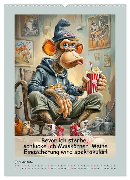 Produktbild: Affengeil. Humor aus dem Gro&szlig;stadtdschungel (hochwertiger Premium Wandkalender 2026 DIN A2 hoch), Kunstdruck in Hochglanz