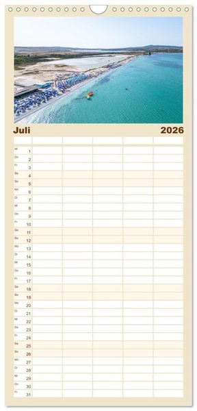 Produktbild: Familienplaner 2026 - Sardinien. Sch&ouml;ne Landschaften und bunte St&auml;dte. mit 5 Spalten (Wandkalender, 21 x 45 cm) CALVENDO