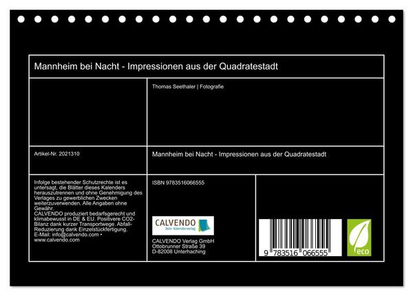 Produktbild: Mannheim bei Nacht - Impressionen aus der Quadratestadt (Tischkalender 2026 DIN A5 quer), CALVENDO Monatskalender