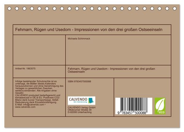 Produktbild: Fehmarn, R&uuml;gen und Usedom - Impressionen von den drei gro&szlig;en Ostseeinseln (Tischkalender 2026 DIN A5 quer), CALVENDO Monatskalender