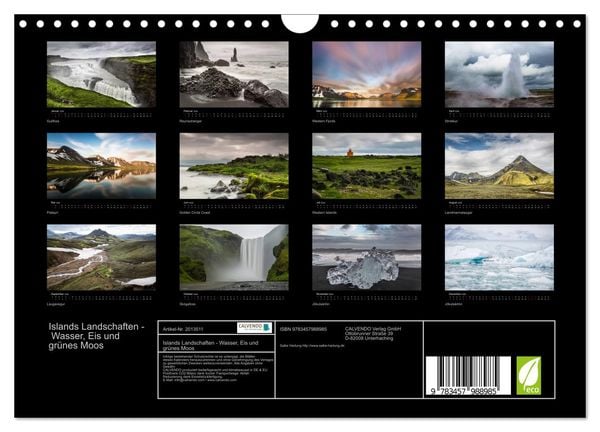 Produktbild: Islands Landschaften - Wasser, Eis und gr&uuml;nes Moos (Wandkalender 2026 DIN A4 quer), CALVENDO Monatskalender