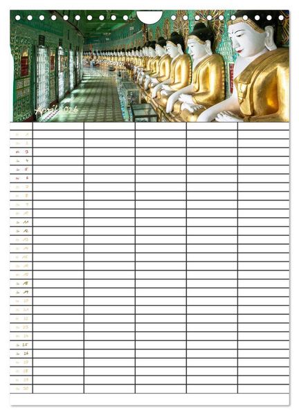 Produktbild: Goldenes Myanmar - Familienkalender 2026 (Wandkalender 2026 DIN A4 hoch), CALVENDO Monatskalender