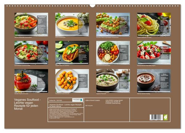 Produktbild: Veganes Soulfood - Leichte vegan Rezepte f&uuml;r jeden Monat (Wandkalender 2026 DIN A2 quer), CALVENDO Monatskalender