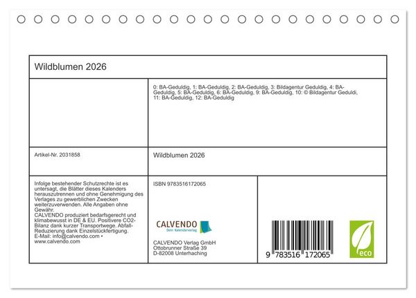 Produktbild: Wildblumen 2026 (Tischkalender 2026 DIN A5 quer), CALVENDO Monatskalender