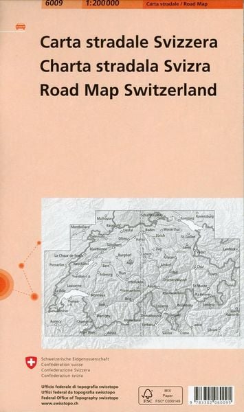 Strassenkarte Schweiz  1 : 200 000,  Swisstopo,  Blatt 6009