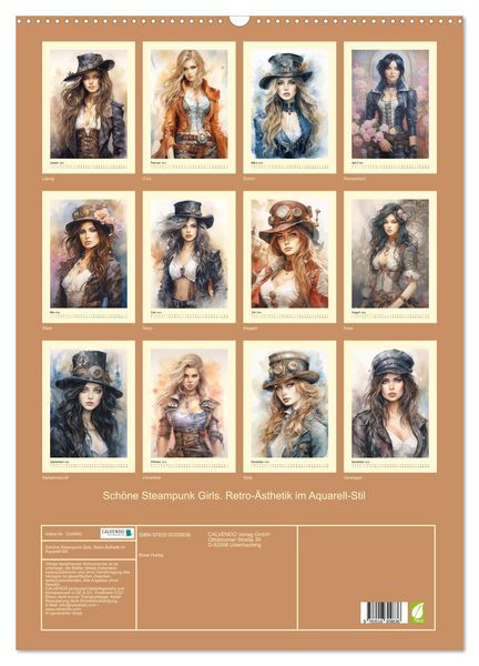 Produktbild: Sch&ouml;ne Steampunk Girls. Retro-&Auml;sthetik im Aquarell-Stil (Wandkalender 2026 DIN A2 hoch), CALVENDO Monatskalender