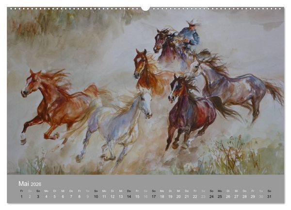 Produktbild: Mit Pferden durch die Jahreszeiten - Pferdebilder in &Ouml;l und Aquarell (Wandkalender 2026 DIN A2 quer), CALVENDO Monatskalender