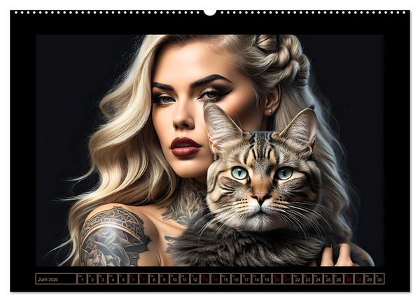 Produktbild: Geheimnisvolle Katzenfrauen (hochwertiger Premium Wandkalender 2026 DIN A2 quer), Kunstdruck in Hochglanz