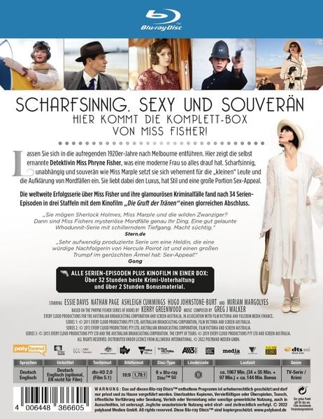 Produktbild: Miss Fishers mysteri&ouml;se Mordf&auml;lle - Die Komplettbox: Alle Episoden der Serie und der Kinofilm - Die Staffeln 1-3 plus "Die Gruft der Tr&auml;nen" [9 BRs]