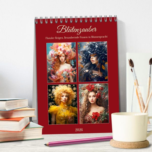 Produktbild: Bl&uuml;tenzauber. Floraler Reigen. Bezaubernde Frauen in Blumenpracht (Tischkalender 2026 DIN A5 hoch), CALVENDO Monatskalender