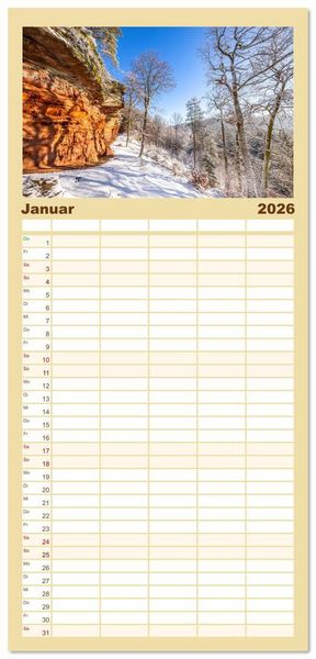 Produktbild: Familienplaner 2026 - Bunter Pf&auml;lzerwald mit 5 Spalten (Wandkalender, 21 x 45 cm) CALVENDO