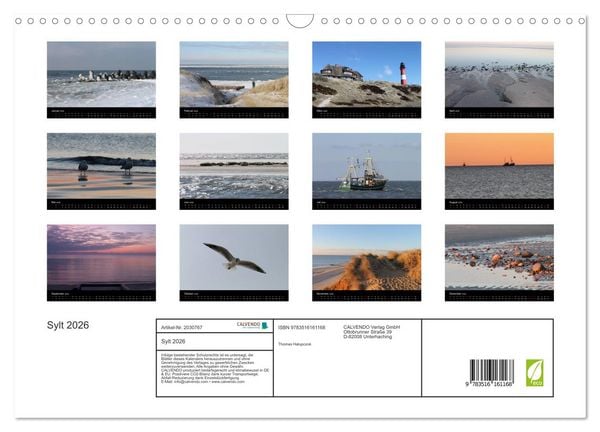 Produktbild: Sylt 2026 (Wandkalender 2026 DIN A3 quer), CALVENDO Monatskalender