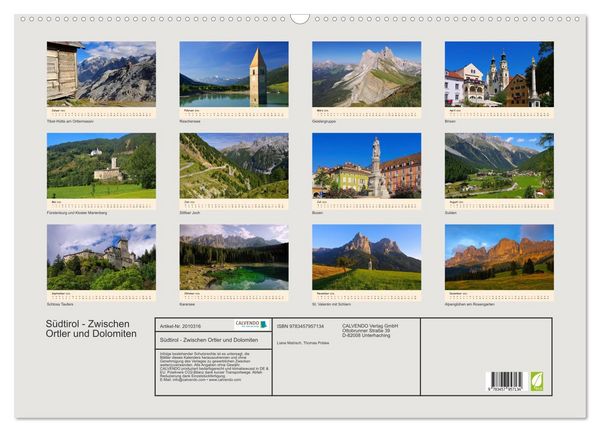 Produktbild: S&uuml;dtirol - Zwischen Ortler und Dolomiten (Wandkalender 2026 DIN A2 quer), CALVENDO Monatskalender