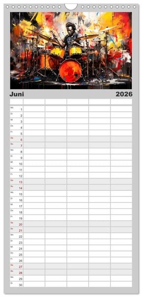 Produktbild: Familienplaner 2026 - Schlagzeug ewige Liebe live mit 5 Spalten (Wandkalender, 21 x 45 cm) CALVENDO