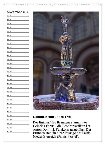 Produktbild: Brunnenkunst in Wien (hochwertiger Premium Wandkalender 2026 DIN A2 hoch), Kunstdruck in Hochglanz