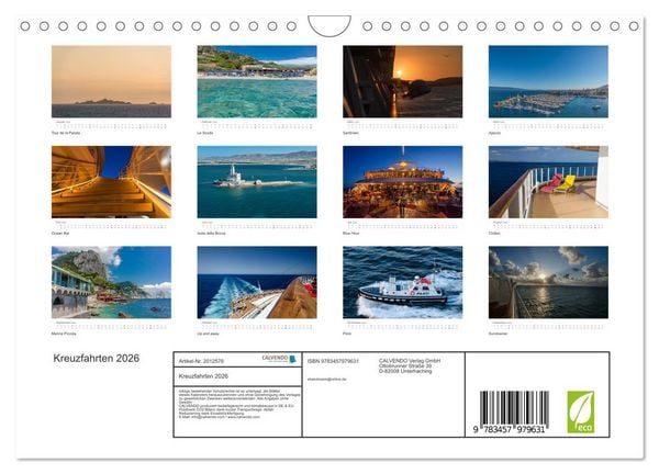 Produktbild: Kreuzfahrten 2026 (Wandkalender 2026 DIN A4 quer), CALVENDO Monatskalender