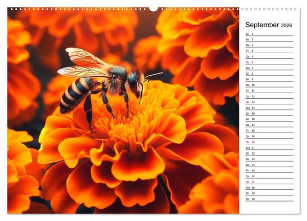 Produktbild: Biene auf Bl&uuml;te - Faszinierende Details durch k&uuml;nstliche Intelligenz (Wandkalender 2026 DIN A2 quer), CALVENDO Monatskalender