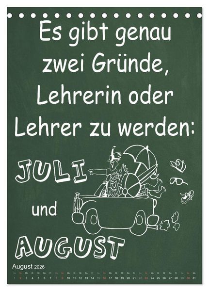 Produktbild: Coole Lehrerspr&uuml;che (Tischkalender 2026 DIN A5 hoch), CALVENDO Monatskalender