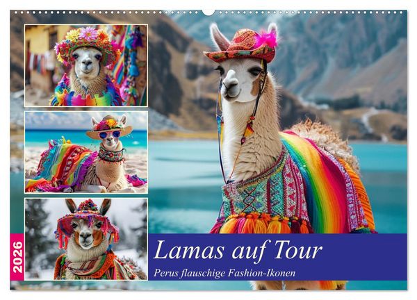 Lamas auf Tour. Perus flauschige Fashion-Ikonen (Wandkalender 2026 DIN A2 quer), CALVENDO Monatskalender