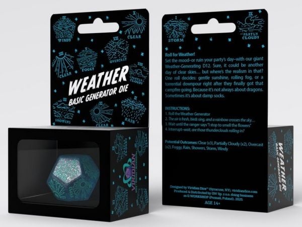 Q-Workshop QWO98574 - Weather Generator Die: Shimmering Blue&Turquise, D12, Wetter-Generator-Würfel, 1 Stück
