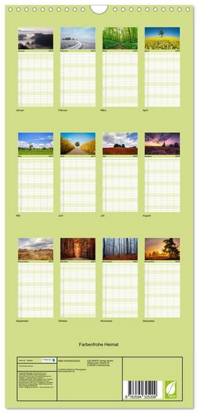 Produktbild: Familienplaner 2027 - Farbenfrohe Heimat mit 5 Spalten (Wandkalender, 21 x 45 cm) CALVENDO