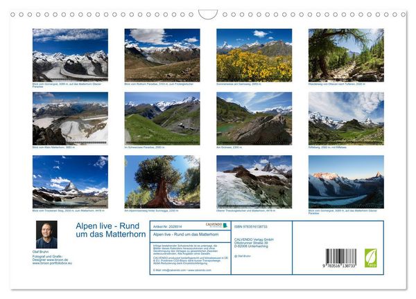 Produktbild: Alpen live - Rund um das Matterhorn (Wandkalender 2026 DIN A3 quer), CALVENDO Monatskalender