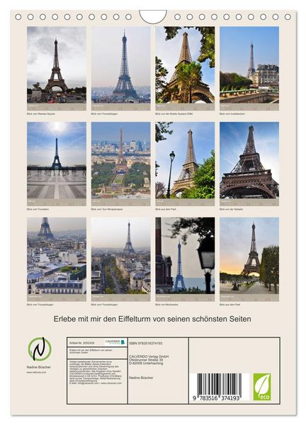 Produktbild: Erlebe mit mir den Eiffelturm von seinen sch&ouml;nsten Seiten (Wandkalender 2026 DIN A4 hoch), CALVENDO Monatskalender
