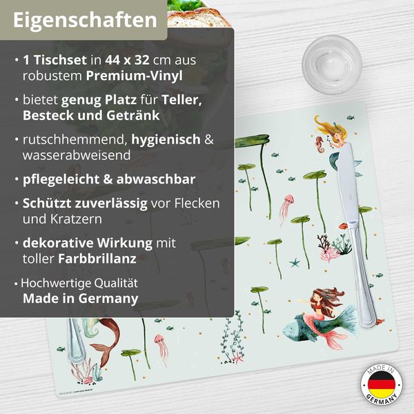Produktbild: Tischsetmacher Tischset f&uuml;r Kinder Meerjungfrau, aus hochwertigem Vinyl , 44 x 32 cm