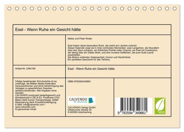 Produktbild: Esel - Wenn Ruhe ein Gesicht h&auml;tte (Tischkalender 2027 DIN A5 quer), CALVENDO Monatskalender