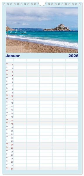 Produktbild: Familienplaner 2026 - Insel Kos - Str&auml;nde mit 5 Spalten (Wandkalender, 21 x 45 cm) CALVENDO
