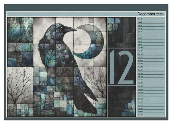 Produktbild: Crows. Shades of the Unseen. Art. (High Quality Premium Wall Calendar 2026 DIN A2 landscape),CALVENDO 12 Month Wall Calendar