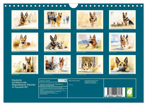Produktbild: Deutsche Sch&auml;ferhunde. Majest&auml;tische W&auml;chter im Aquarell-Stil (Wandkalender 2026 DIN A4 quer), CALVENDO Monatskalender