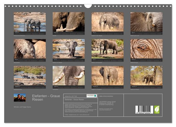 Produktbild: Elefanten - Graue Riesen (Wandkalender 2026 DIN A3 quer), CALVENDO Monatskalender
