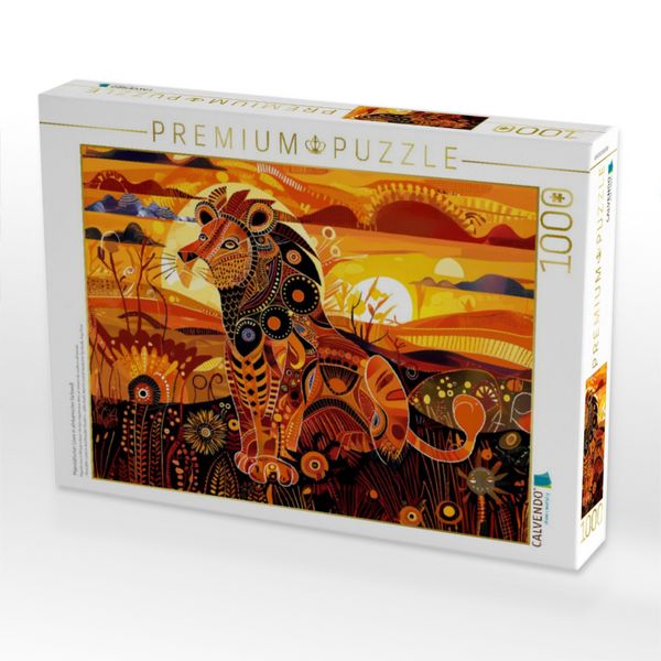 Produktbild: CALVENDO Puzzle Majest&auml;tischer L&ouml;we in afrikanischer Farbwelt | 1000 Teile Lege-Gr&ouml;&szlig;e 64x48cm Foto-Puzzle f&uuml;r gl&uuml;ckliche Stunden