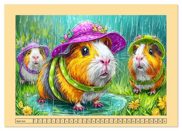 Produktbild: Niedliche Meerschweinchen. Zauberhafte Cartoons mit Witz und Charme (hochwertiger Premium Wandkalender 2026 DIN A2 quer), Kunstdruck in Hochglanz