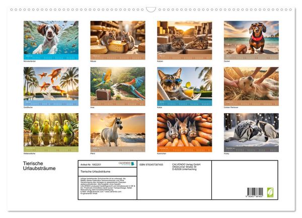 Produktbild: Tierische Urlaubstr&auml;ume (Wandkalender 2026 DIN A2 quer), CALVENDO Monatskalender