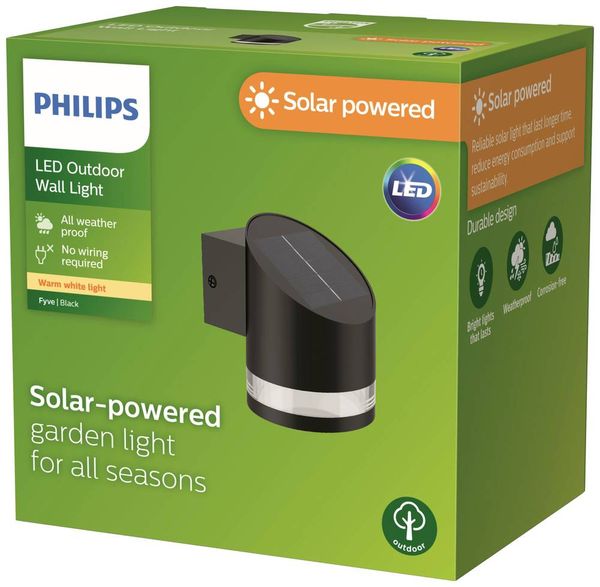Produktbild: Philips LED Fyce 8720169265585 Solar-Au&szlig;enwandleuchte LED 1.5W Schwarz