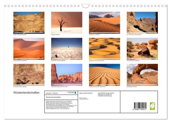 Produktbild: W&uuml;stenlandschaften (Wandkalender 2026 DIN A3 quer), CALVENDO Monatskalender